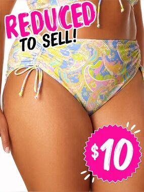 California High Waist Drawstring Full Bottom Pastel Paisley Swim Separate